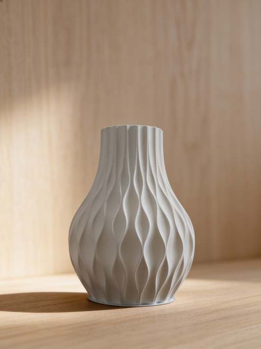 Flame Rib Vase — 3D Printed Matte White Sculptural Decorative Vase