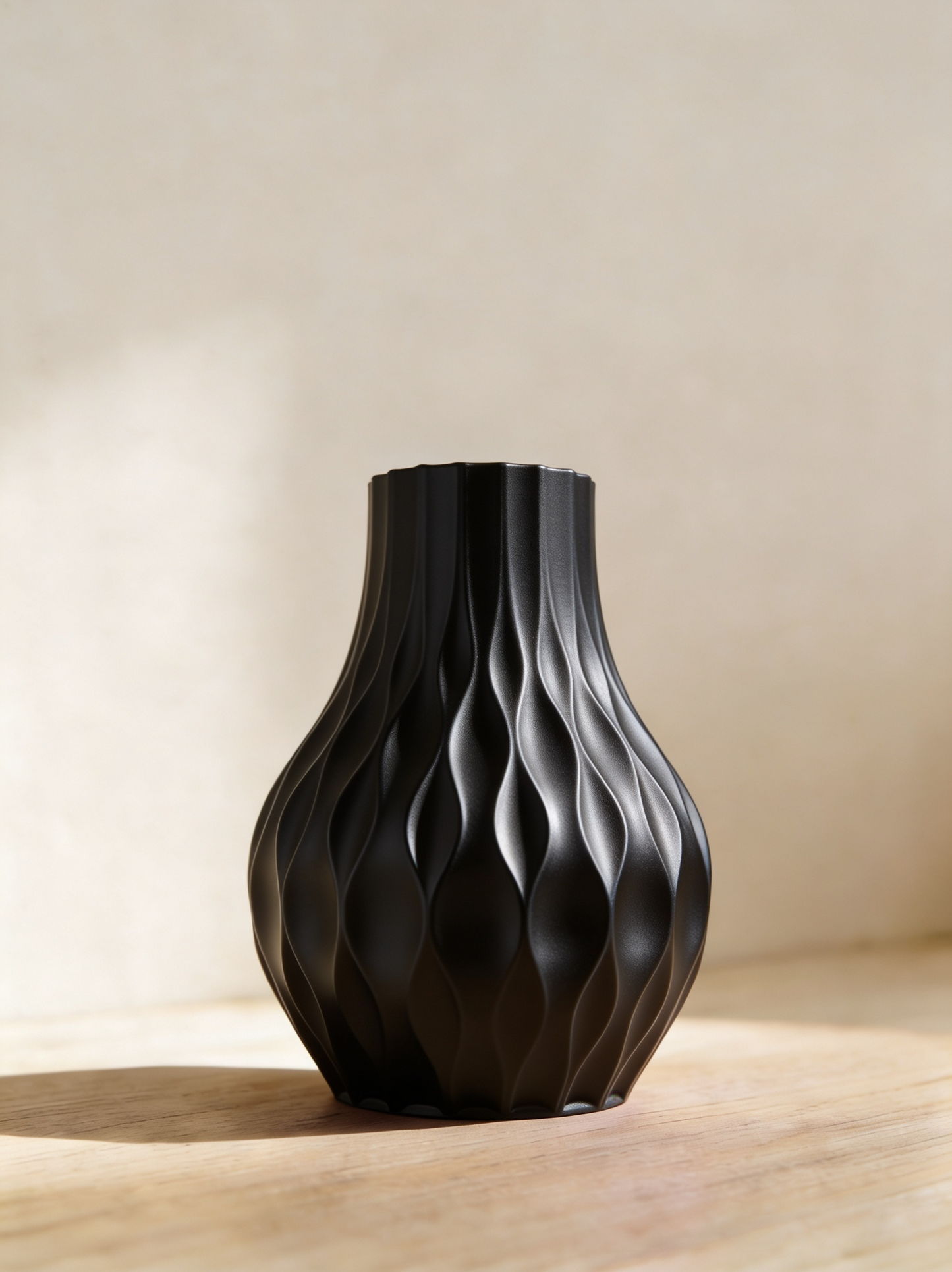Flame Rib Vase — 3D Printed Matte White Sculptural Decorative Vase