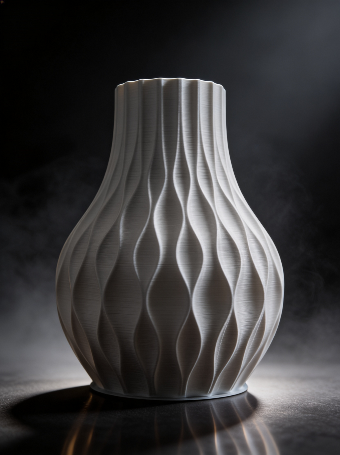 Flame Rib Vase — 3D Printed Matte White Sculptural Decorative Vase