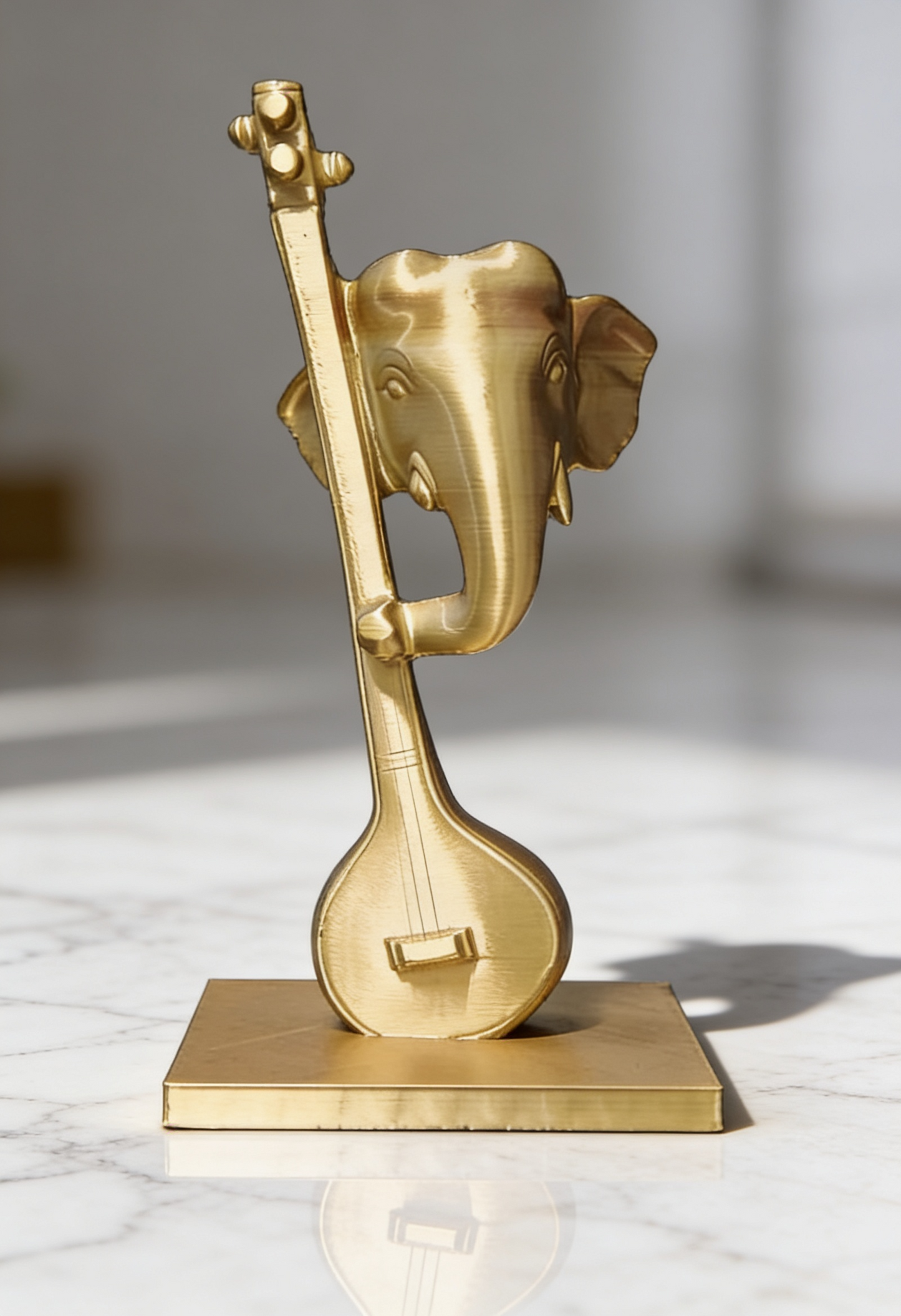 Ganesha Veena Abstract Sculpture — 3D Printed Antique Gold Decorative Art Piece